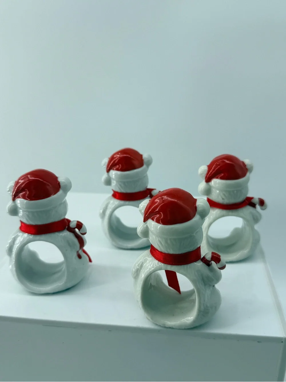Holiday Bear Napkin Rings in Red and White - Set of 4